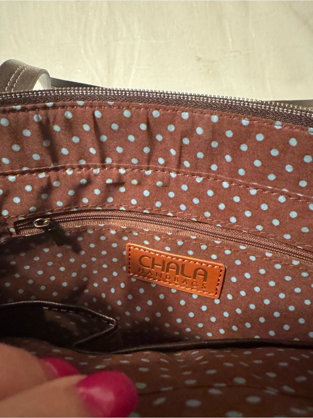 Chala Teal Tote with Pink Flamingo Applique and Dark Brown Trim - Picture 5 of 5